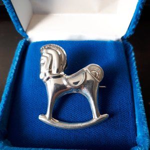 Pendant/Pin - Sterling Silver Rocking Horse - Antique